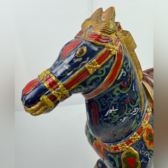 Vintage Large Tang Dynasty Wooden Horse Statue 23"Finely Hand Decorated Oriental - Picture 16 of 16